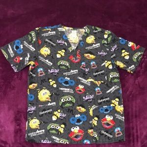 Sesame Street (mustache) men scrub top